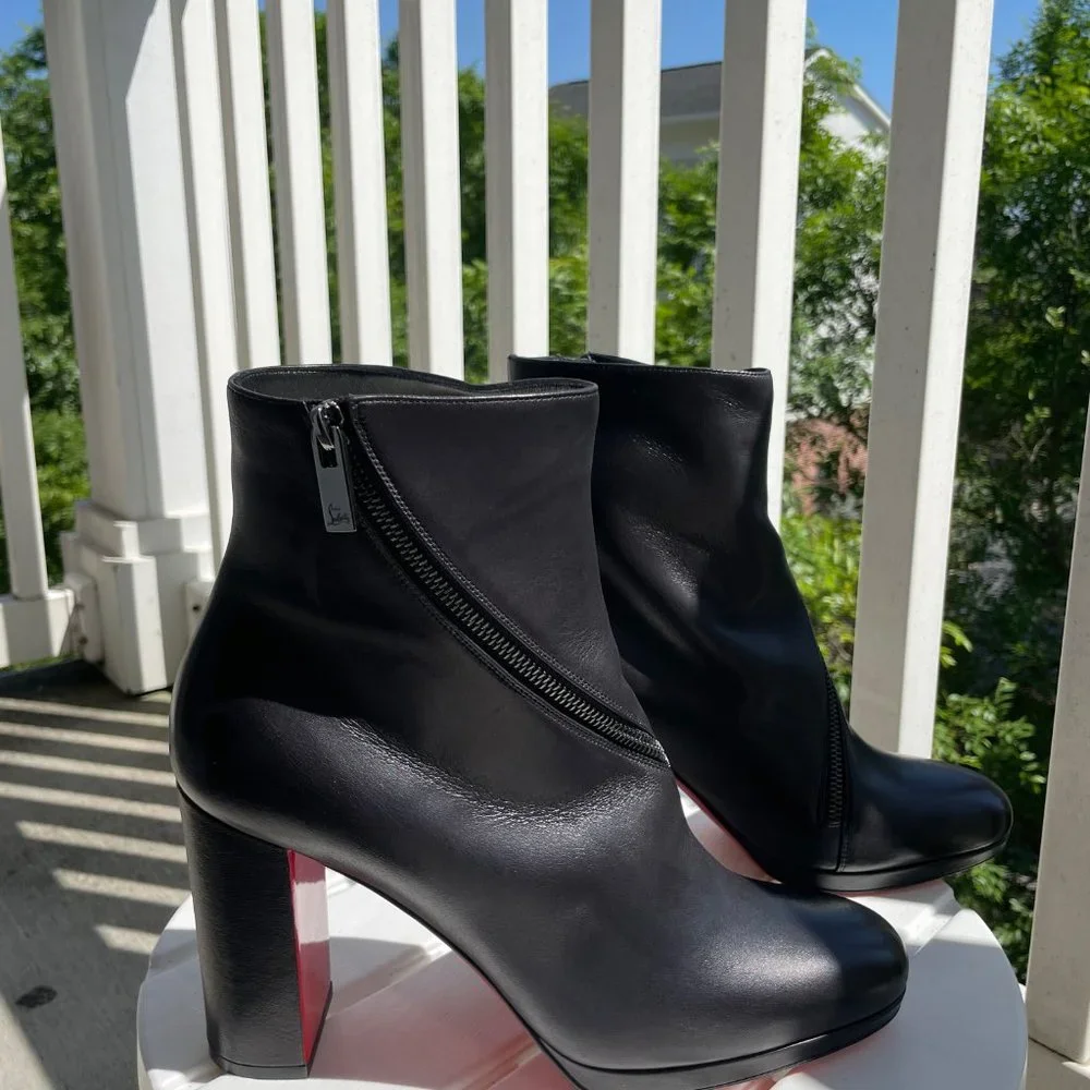 Christian Louboutin Black Ankle Booties with Iconic Red Soles - Picture 3 of 3